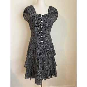 French Black White Ruffle Dress